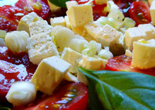 A salad with Danish Feta cubes and fresh vegetables