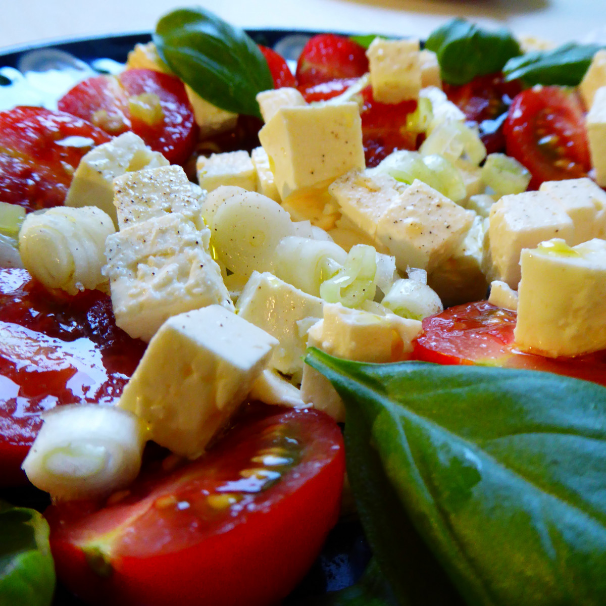 A salad with Danish Feta cubes and fresh vegetables