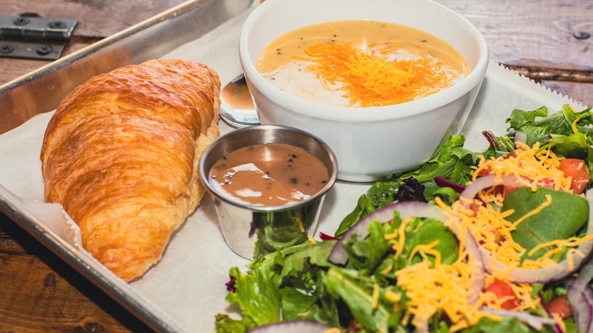 Soup bread and salad